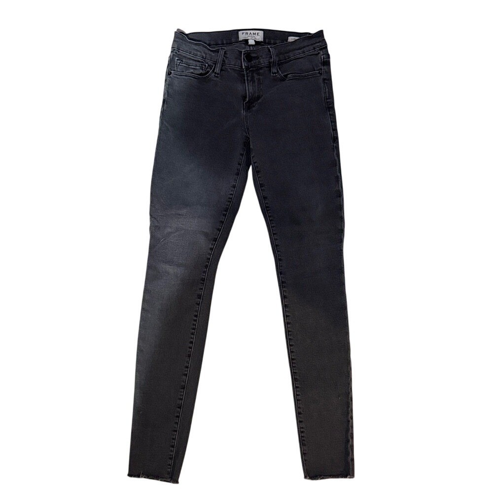 Frame Le Skinny de Jeanne Jeans Women 26 Grey Excellent Raw Hem Muddy Waters